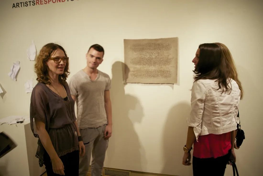 Installation view or artwork from Artists Respond to Genocide