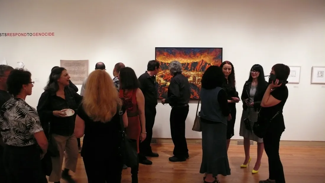 Installation view or artwork from Artists Respond to Genocide