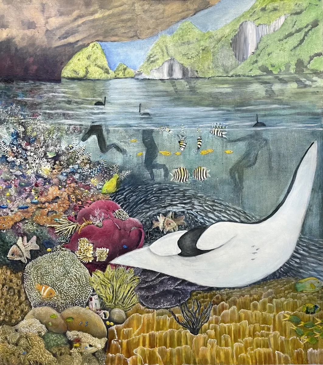 Installation view or artwork from Lichen & Coral: Algae Symbiosis on Land and Sea