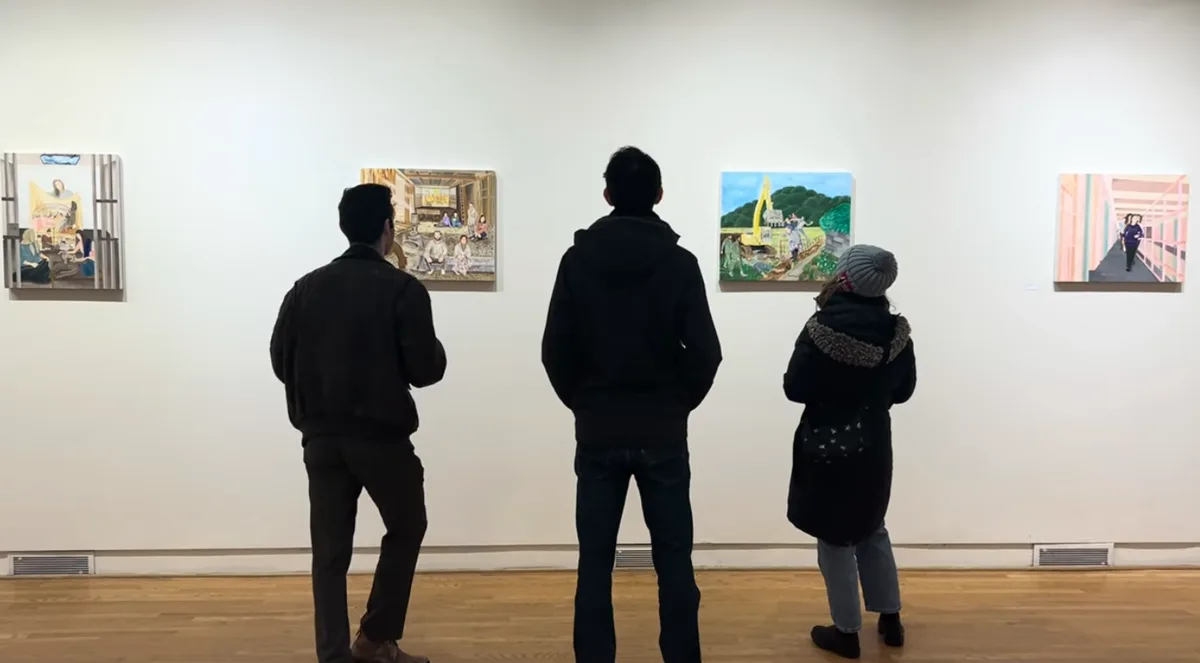 Installation view or artwork from Our Story Is One: Maryam Safajoo's Painting Series on the Persecution of Baha'is in Iran